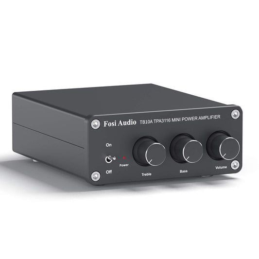 Fosi Audio TB10A 2 Channel Stereo Audio Amplifier Receiver Mini Hi-Fi Class D Integrated Amp 2.0CH for Home Speakers 100W x 2 with Bass and Treble