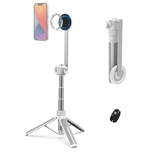 PHOPIK 35" Magnetic Selfie Stick Phone Tripod, Extendable Phone Tripod with Cold Shoe and Remote,Compatible with iPhone/Android/Sport Camera Perfect
