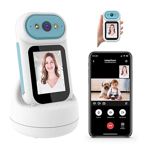Video Calling Handheld Security Camera Indoor,Nanny Camera Baby Camera Pet Camera,2-Way Video Call 350°Pan Cameras for Home Security,Move