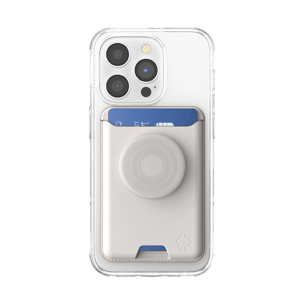 PopSockets Phone Wallet for MagSafe, Phone Card Holder with Grip, White - Horchata