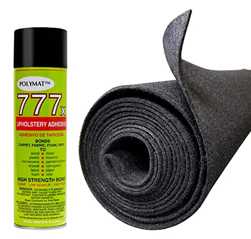 Polymat Quality 1 can 777 Glue + 3ftX4ft Wide Charcoal Speaker Box Carpet Cabinet Enclosure Carpet Truck Car Trunk Liner, and Dash Cover