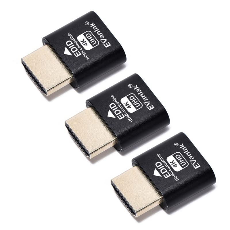 EVanlak HDMI Dummy Plug Headless Ghost Display Emulator Premium Aluminum PC?Fit Headless-3840x2160@60H New 3RD?-3Pack
