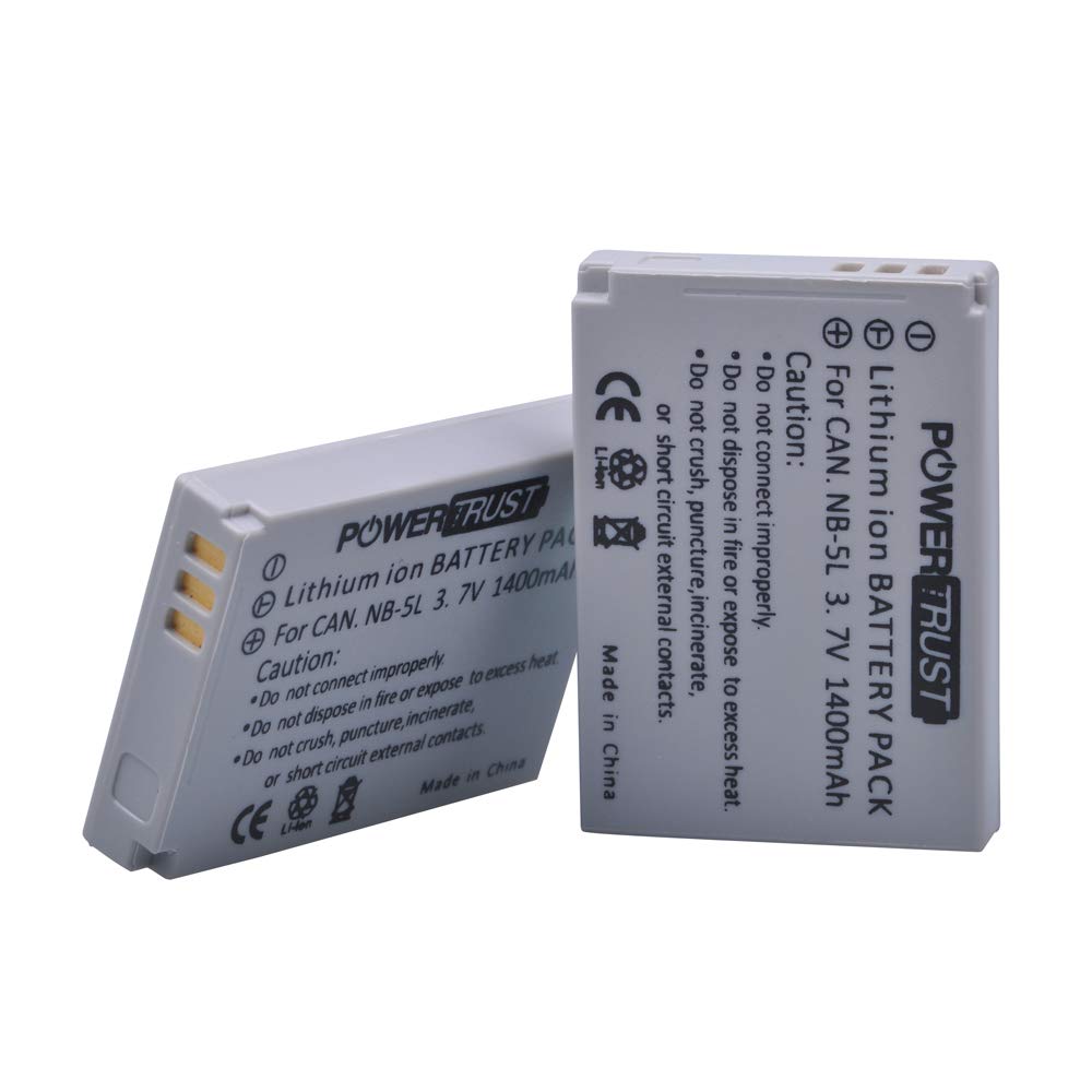 PowerTrust 2-Pack NB-5L Battery and LCD USB Charger for Canon PowerShot S100, S110, SD700 is, SD790 is, SD800 is, SD850 is, SD870 is, SD880 is, SD890