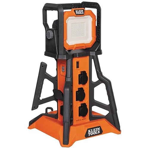 Klein Tools 29610 PowerHub, 6 Surge Protected Covered 15A Outlets, 5000 Lumen Work Light, 4 USB Ports, Built-in GFCI, Overcurrent Protection