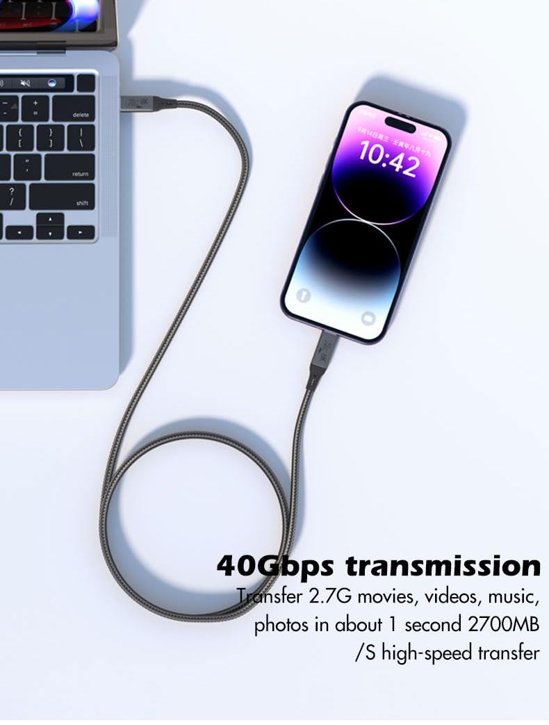 Vebner 6-Foot USB4 Cable Compatible with Thunderbolt 3, Thunderbolt 4 and USB-C - Supports 8K HD Display, 40gbps Data Transfer, 240W Charging