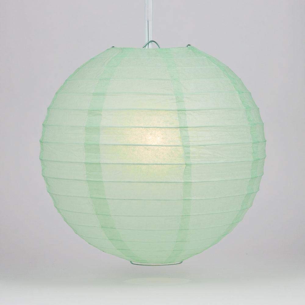 PaperLanternStore.com (5-Pack) 12 Inch Cool Mint Green Round Paper Lantern, Even Ribbing, Hanging Decoration