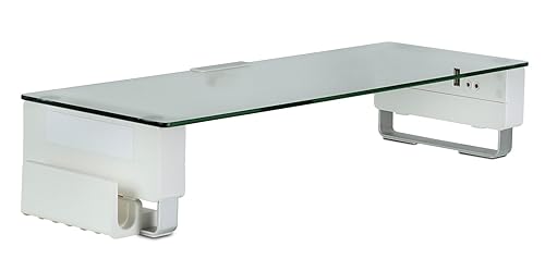 Mount-It! Glass Monitor Stand with 3 USB Ports | Desktop Riser Fits 24, 27, 30, 32 Inch Screens, 66 Lbs Capacity