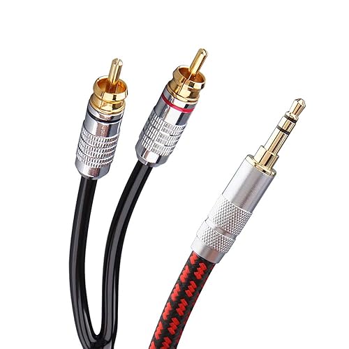 Primda Audiophile Audio Cable Stereo 3.5mm Male to 2 RCA Male Red for Smartphone, MP3,CD, Tablets, Speakers,Home Theater,HDTV (Straight 3.5mm (9