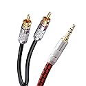 Primda Audiophile Audio Cable Stereo 3.5mm Male to 2 RCA Male Red for Smartphone, MP3,CD, Tablets, Speakers,Home Theater,HDTV (Straight 3.5mm (9