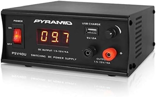 Pyramid Universal Compact Bench Power Supply - 4 Amp Regulated Benchtop AC-DC Converter Power Supply for CB Radio, HAM w/ 120/240V AC Switchable…