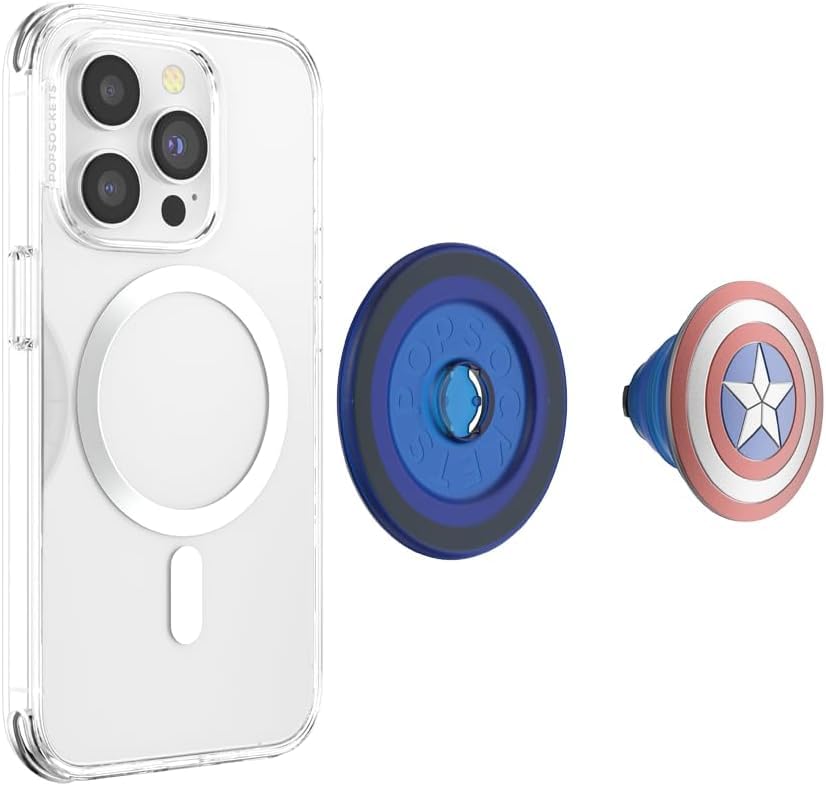 PopSockets Phone Grip for MagSafe, Magnetic Holder, Phone Stand, Marvel - Enamel Captain America