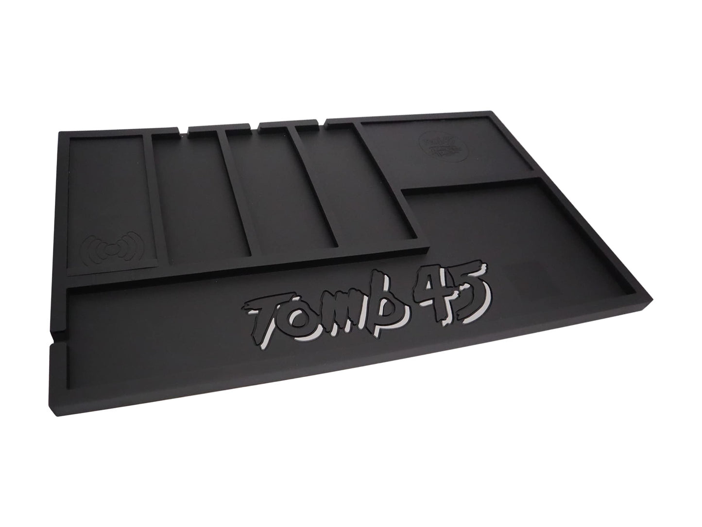 Powered Mat by Tomb45, organizing mat with wireless charging capability, Fast wireless charging for phone, airpods, powerclips attached to clippers