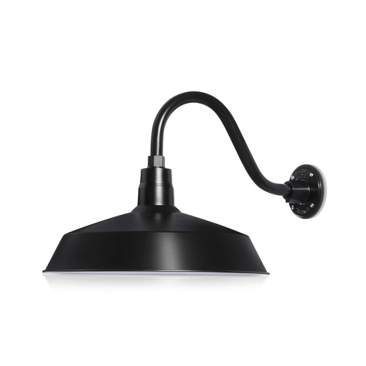 17in. Satin Black Outdoor Gooseneck Barn Light Fixture With 14.5 in. Long Extension Arm - Wall Sconce Farmhouse, Vintage, Antique Style - UL Listed