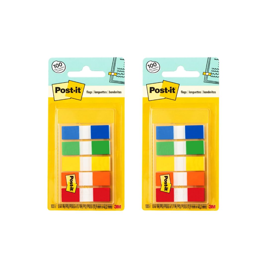 Post-it Flags, .47 in x 1.7 in, 5 Assorted Colors, 2 Pack, Model 683-5CF