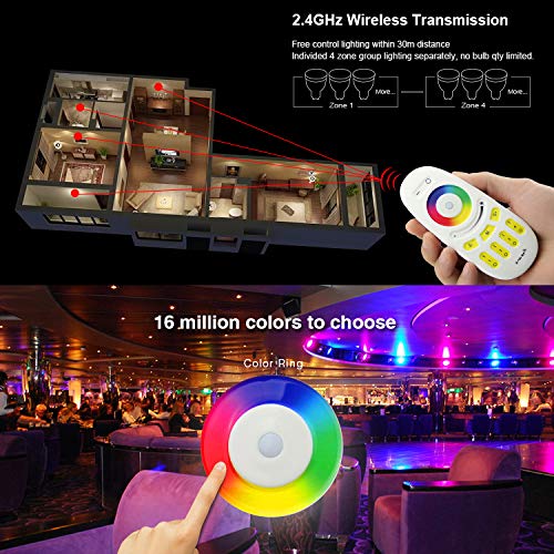 S NMT Mi Light Wireless 2.4G RF RGB + White/Warm White Controller Kit, 4 x Controllers and 4-Zone Remote, Wi-Fi Bridge Compatible, 4CH Multicolor