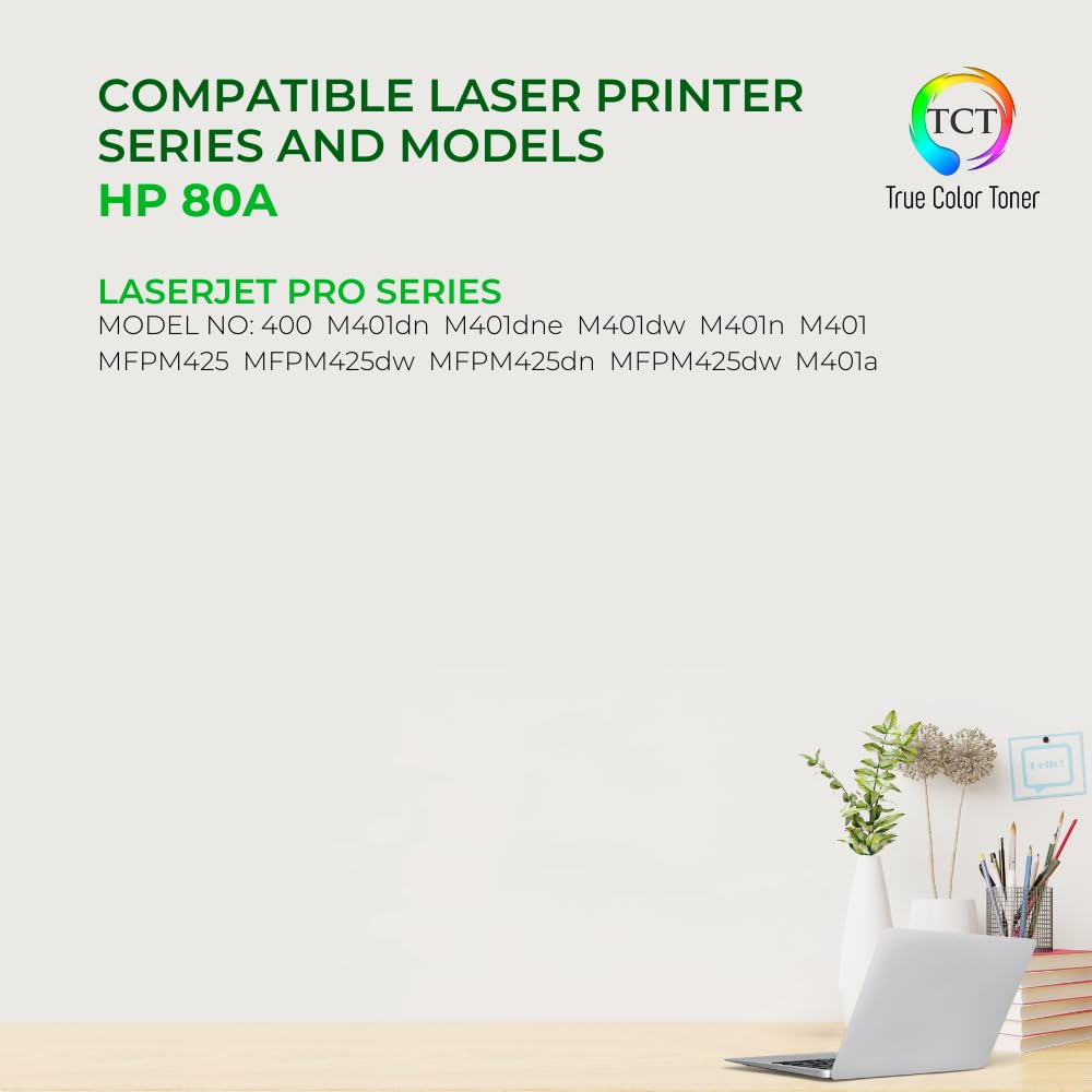 TCT 80A Toner Cartridge - Compatible Replacement for HP 80A CF280A Black Works with HP LaserJet Pro 400 M401A M401D M401N, M401DN M401DNE M401DW MFP