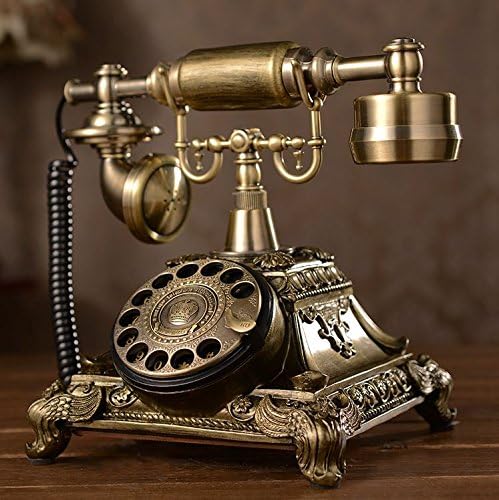 XICHEN Resin Imitation Copper Vintage Style Rotary Retro Old Fashioned Rotary Dial Home and Office Telephone