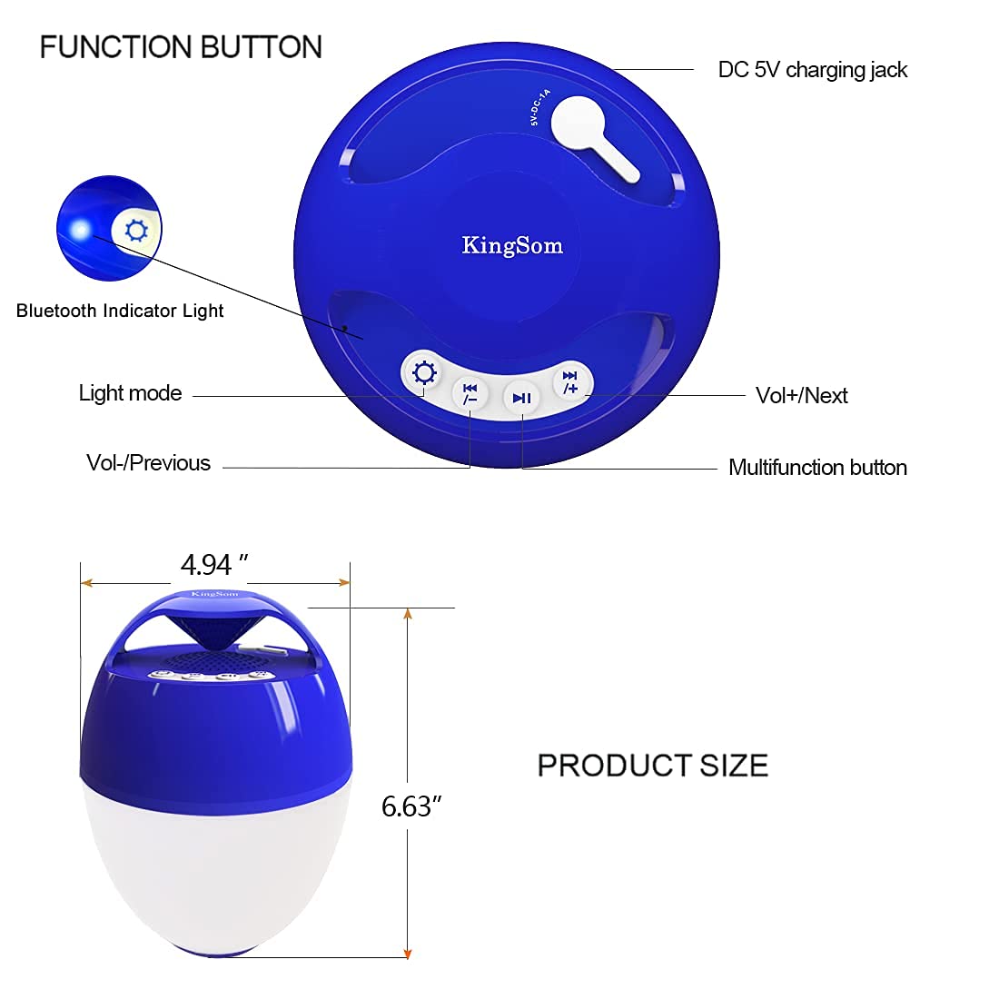 Portable Bluetooth Pool Speakers,Hot Tub Speaker with Colorful Lights,IP68 Waterproof Floating Speaker,360° Surround Stereo Sound,85ft Bluetooth