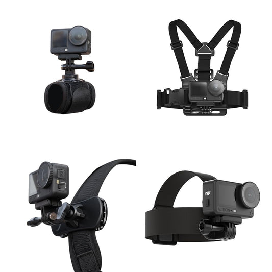 SUREWO 4 in 1 Accessories Set for DJI Action 6/5Pro/4/3/2,Chest Mount Harness/Head Strap Mount/ 360°Rotating Wrist Strap/360° Rotation Quick Clip
