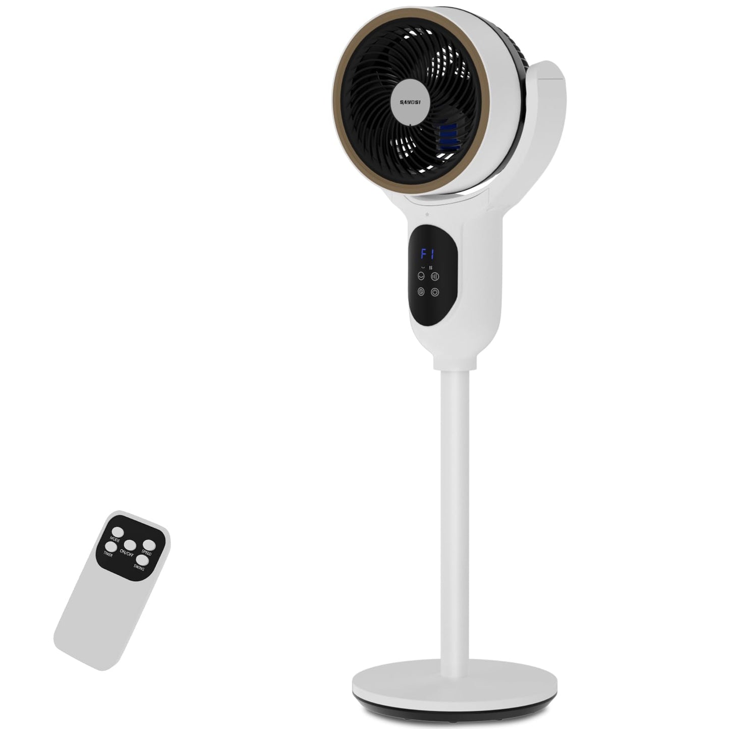 SAYDSI Fan for Bedroom,Auto 90° Oscillating Standing Tower Fan,100ft Electric Cooling Pedestal Fans for Home and Office(White)