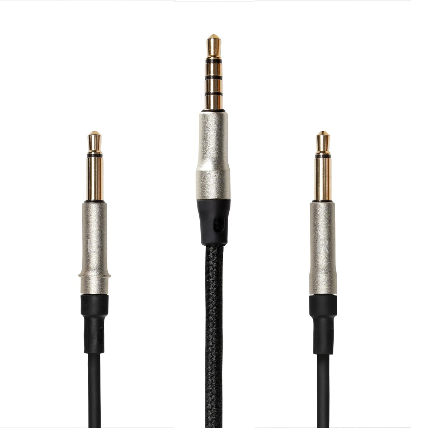 MEZE AUDIO | 1.2m Cable with Mic & Remote for 99 Classics Walnut Silver | 3.5mm Male to Dual TS Mono 3.5mm Male Connector Plug | Kevlar Reinforced
