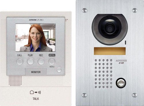 Aiphone JFS-2AEDF Audio/Video Intercom System with Flush-Mount Door Station with Stainless Steel Faceplate for Single Door, Accepts an Additional Door