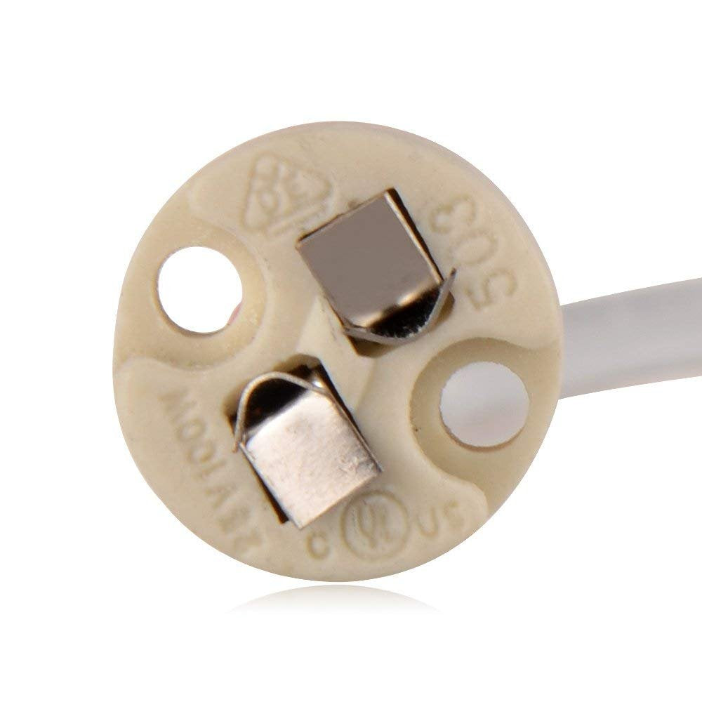 (Pack of 10) Mini Bi-Pin Socket up to 75 Watts Ceramic Body for LED Halogen Light Bulbs with Base GU5.3, G4, MR11, MR16