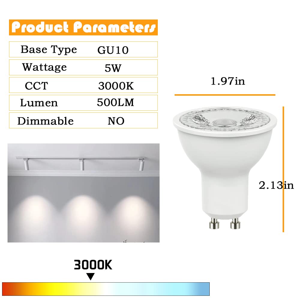 Geminilite GU10 LED Light Bulbs 5W 38°Beam 3000K Warm Light 6 Pack