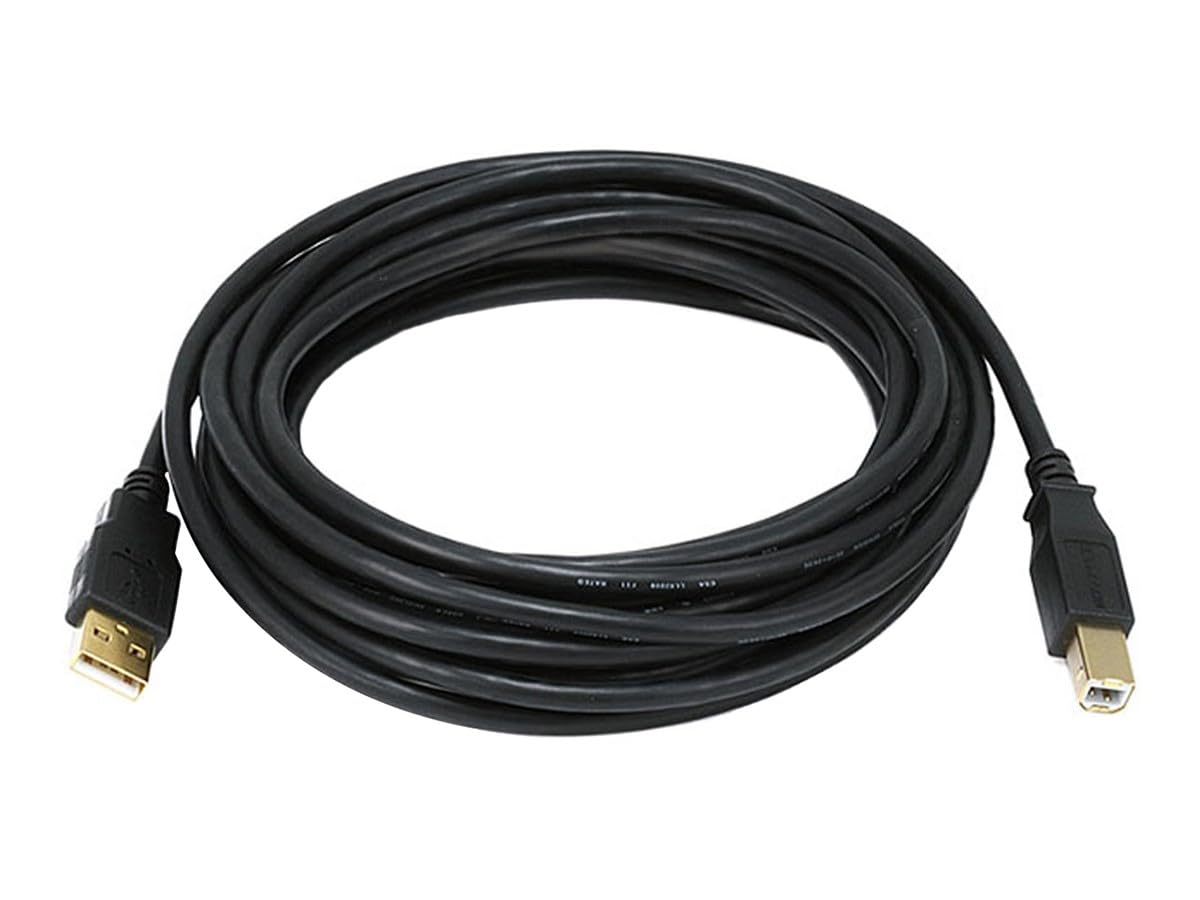 Monoprice USB-A Male to USB-B Male 2.0 Cable - 28/24AWG, Shielded, Gold Plated, 15 Feet, Black