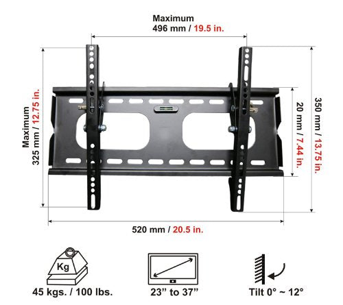 Arrowmounts AM-T2337B Universal Tilting Wall Mount for 23-Inch to 37-Inch Flat Panel TVs, Black