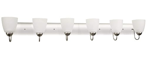 Kira Home Armada 49" 6-Light Modern Vanity Light with Frosted Glass Shades, Large Silver Bathroom Light with Opal Glass Cone Shades, Brushed Nickel