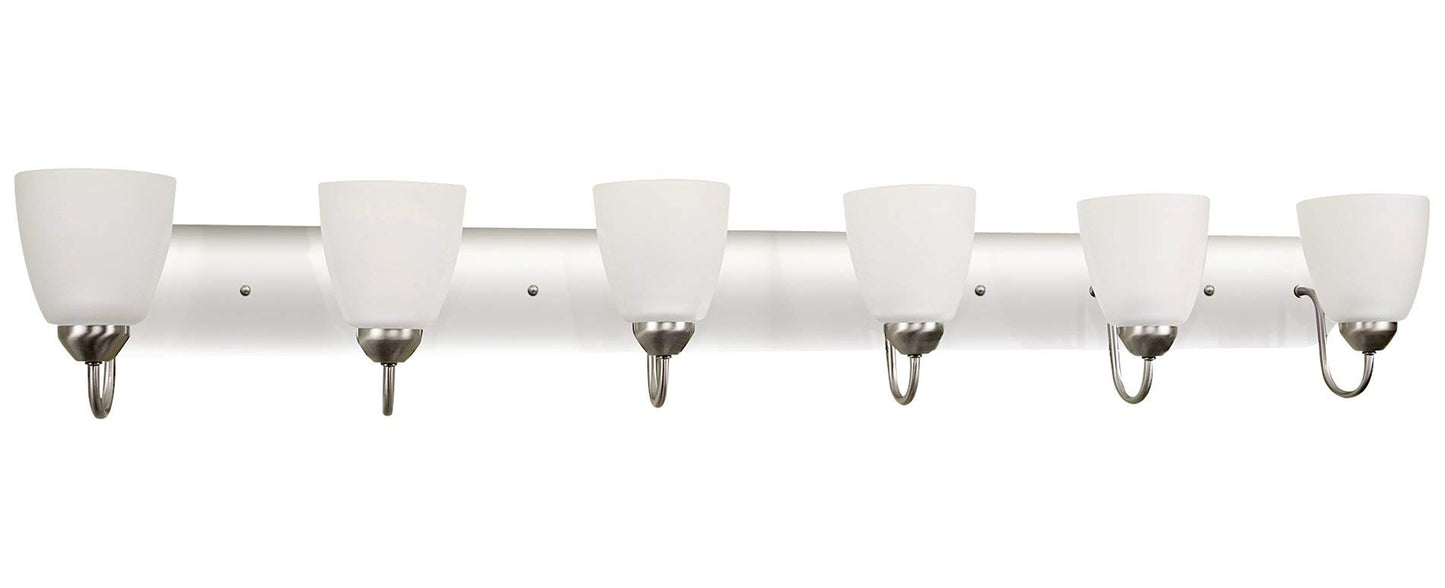 Kira Home Armada 49" 6-Light Modern Vanity Light with Frosted Glass Shades, Large Silver Bathroom Light with Opal Glass Cone Shades, Brushed Nickel