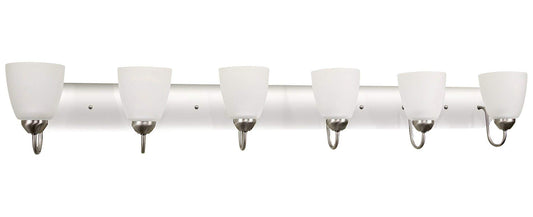 Kira Home Armada 49" 6-Light Modern Vanity Light with Frosted Glass Shades, Large Silver Bathroom Light with Opal Glass Cone Shades, Brushed Nickel