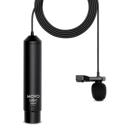 Movo LV8-C Broadcast-Quality XLR Lavalier Cardioid Condenser Wired Microphone with 12mm Mic Capsule for Accurate Voice Recording - Kit Includes Lapel