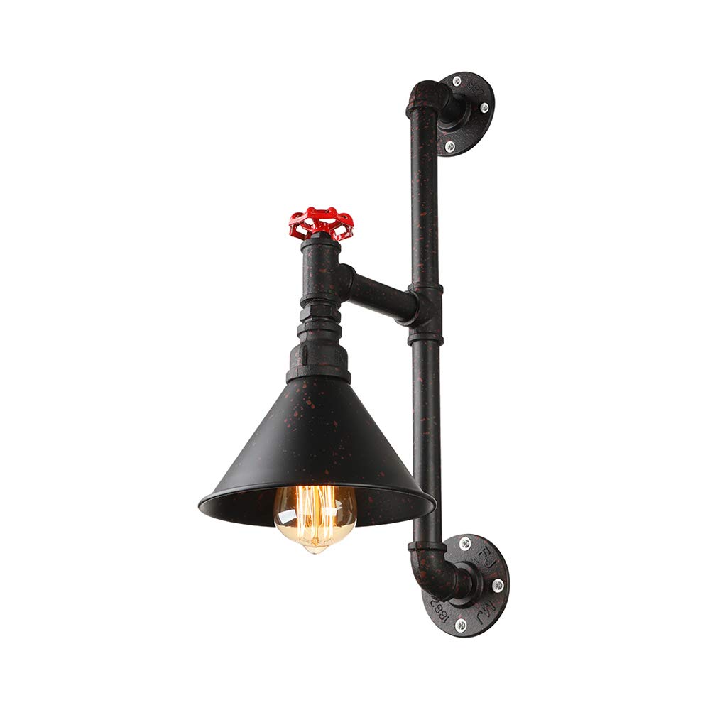 Industrial Rustic Vintage Pipe Wall Sconce - LITFAD Steampunk Pipe Edison Wall Light LED Wall Lamp Mounted Lighting Fixture with Cone Shade Rust