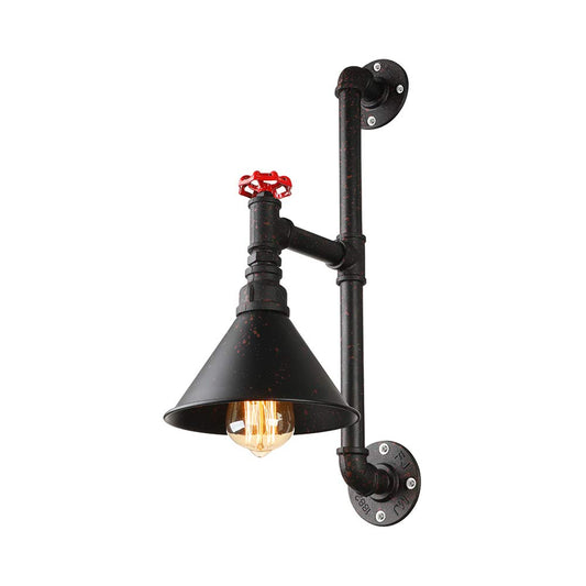 Industrial Rustic Vintage Pipe Wall Sconce - LITFAD Steampunk Pipe Edison Wall Light LED Wall Lamp Mounted Lighting Fixture with Cone Shade Rust