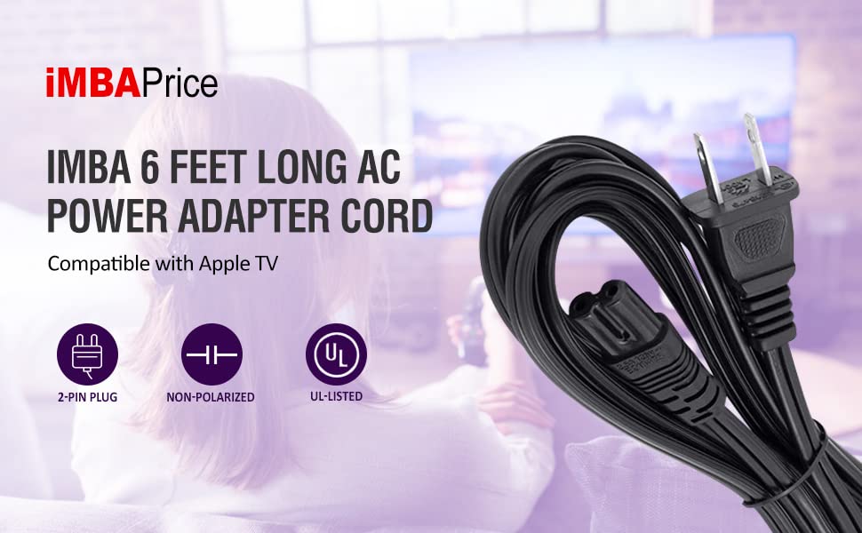 iMBAPrice 6 Feet Long AC Power Adapter Cord Compatible with Apple TV (1st, 2nd & 3rd Generation) Power Cable