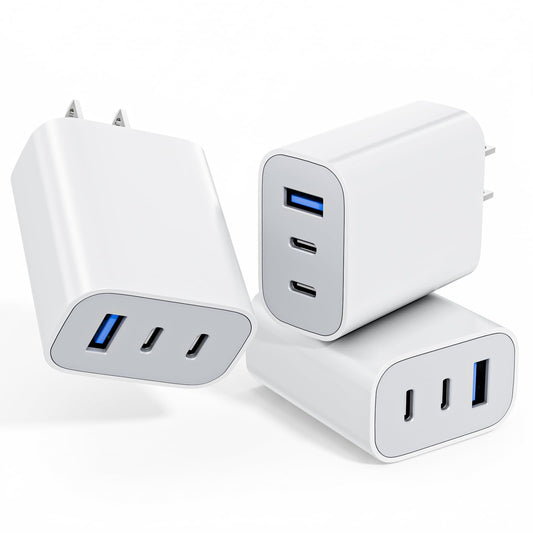 [3 Pack]USB C Charger Block Fast Charging Multiport Plug,35W 3-Port Dual PD Power Adapter+ QC 3.0 Wall Charger Brick,Type C Fast Charging Cubes
