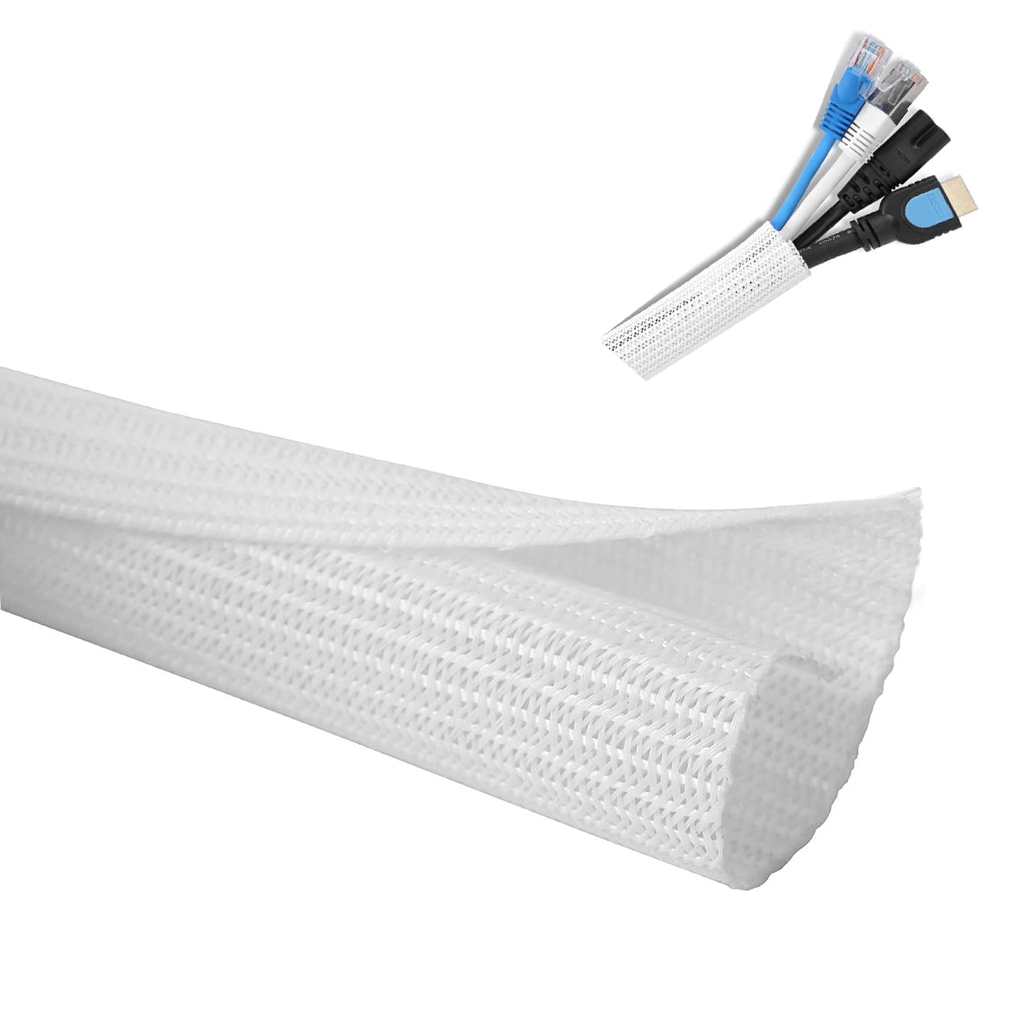 10ft - 1/2 inch Diameter Cord Protector, Hibucuo Cable Management Sleeve Wire Loom Tubing Cable Sleeve Split Sleeving for USB Cable Power Cord Audio