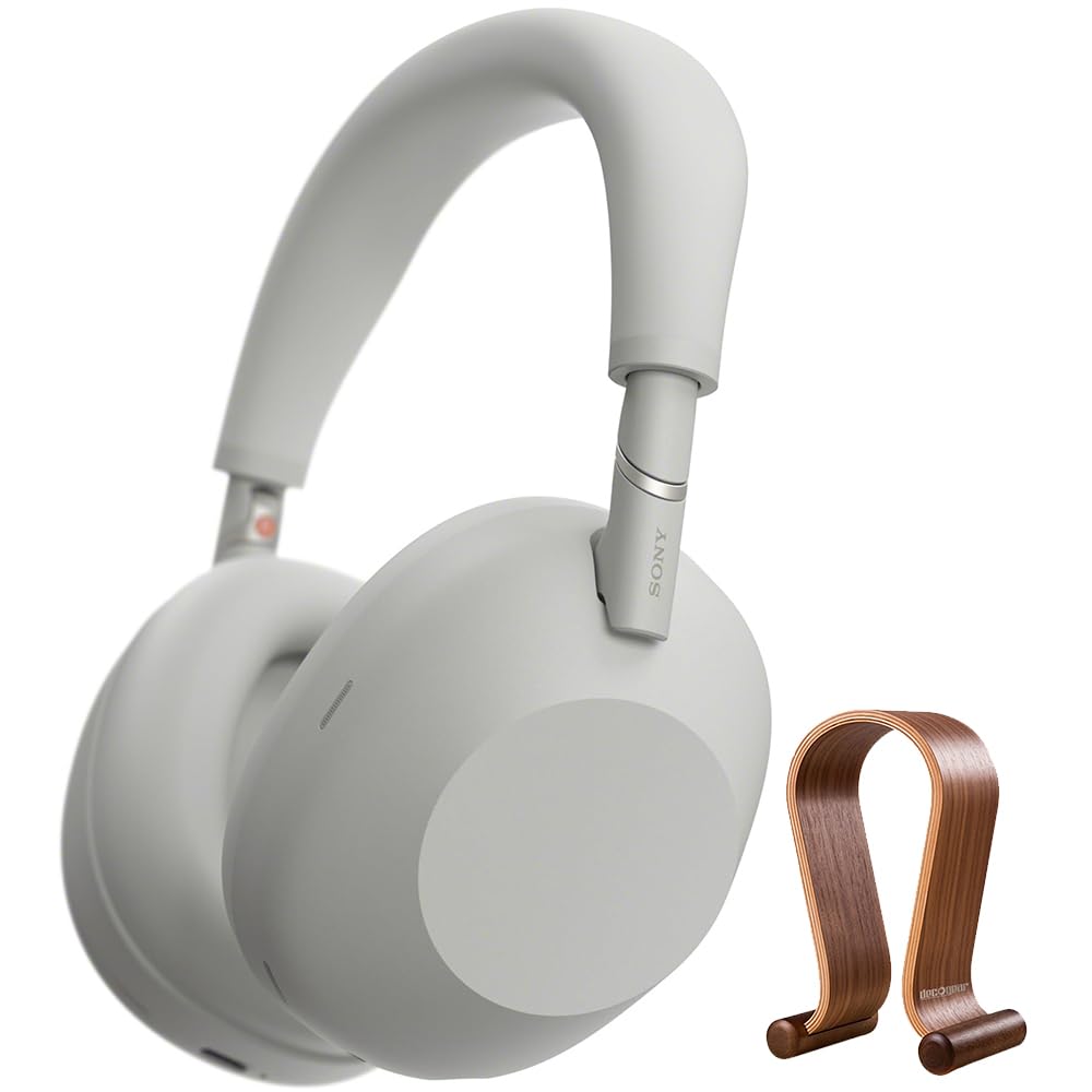 Sony WH-1000XM6/S Best Wireless Noise Canceling Headphones Platinum Silver Bundle with Deco Gear Wood Headphone Display Stand Secure Tabletop…