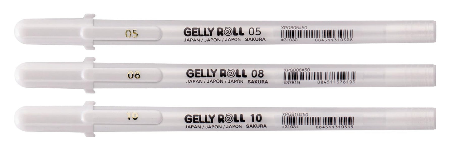SAKURA Gelly Roll Basic White Gel Pen Set of 3, Assorted Sizes | Opaque Pens for Highlights, Drawing & Crafts