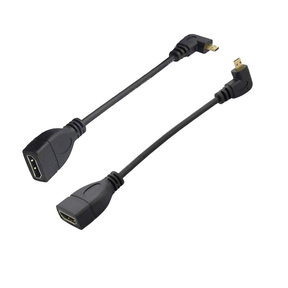 Seadream Angled Micro HDMI to HDMI Adapter Cable, 2Pack 6" 15CM 90 Degree Type D Right-Toward Left-Toward Male to Type A Female Cable Adapter