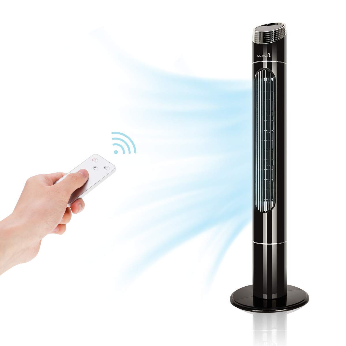SEEKAVAN Oscillating Tower Fan with Quiet Cooling 3 Wing Mode Remote Control, LED Display Memory Function Low Noise Floor Fan, 43-Inch, Black