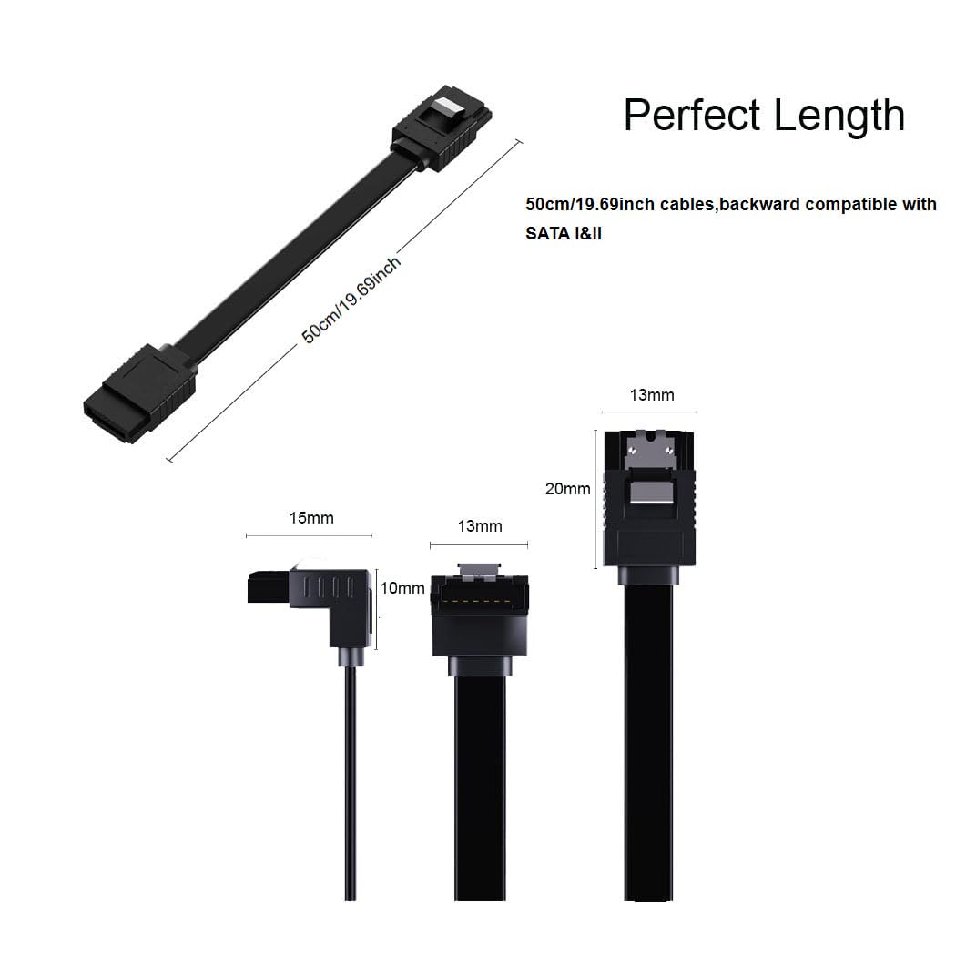 qintxgrtysen SATA Cable III,1 Pack SATA Cable III 6Gbps Straight HDD SDD Data Cable with Locking Latch 50CM& 19.6inch Compatible for SATA HDD