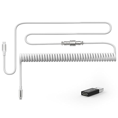 ATTACK SHARK CO4-C Coiled USB C Cable for Mechanical Keyboard with USB to USB C Adaptor, Type C to Type C, TPU Double Sleeved Spring Charging Cable
