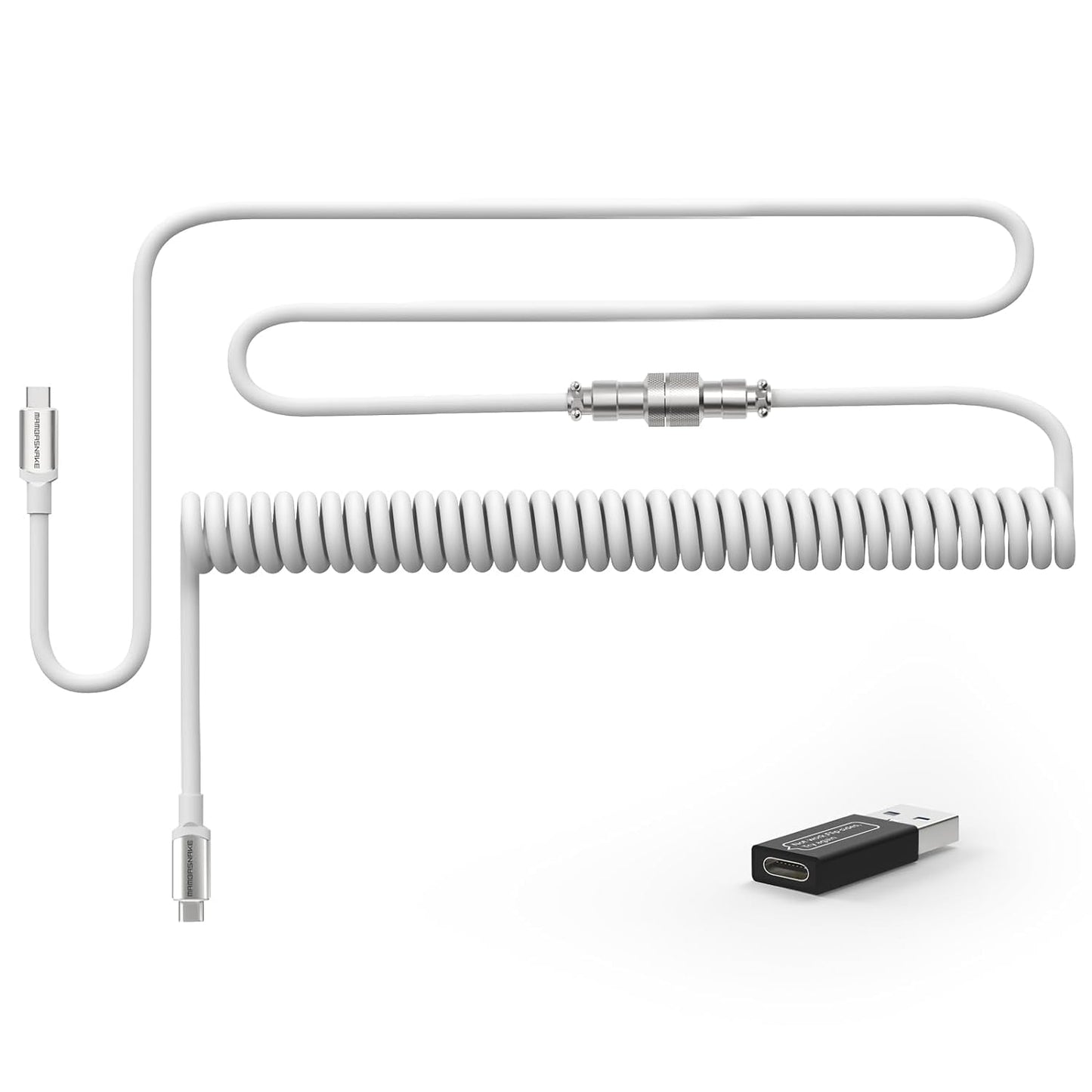 ATTACK SHARK CO4-C Coiled USB C Cable for Mechanical Keyboard with USB to USB C Adaptor, Type C to Type C, TPU Double Sleeved Spring Charging Cable