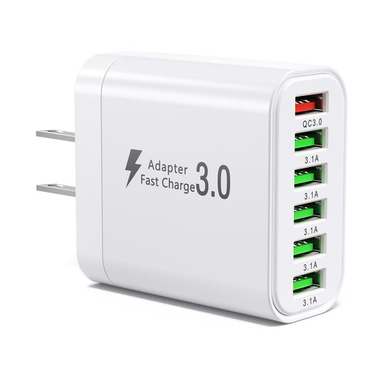 USB Charger Block, 6-in-1 50W Charging Blocks, 6-Port Fast Wall Charger USB Plug, Multiport Charging Adapter Cube for iPhone 14/13/12/11 Pro