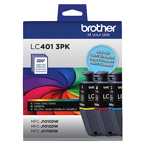Brother Genuine LC401 Standard Yield 3-Pack Ink Cartridges – Includes 1 Cartridge Each of Cyan, Magenta and Yellow , 3 Count (Pack of 1)
