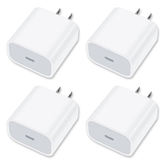 [4 Pack] USB-C Wall Charger, 20W USB-C Power Adapter Replacement for Phone 17/16/15/14/13/15 Pro/Pro Max/Plus/XS/XR/X,Galaxy, Pixel,i Pad and More