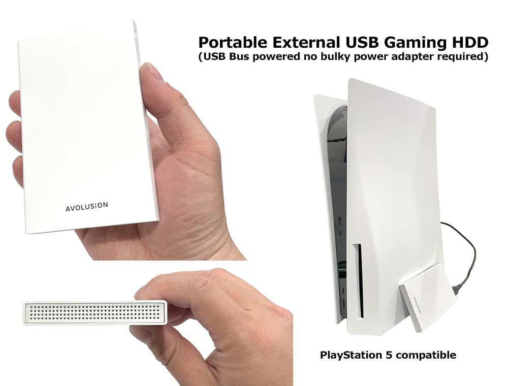 Avolusion HD250U3-WH 1TB USB 3.0 Portable External Gaming Hard Drive - White (for PS5, Pre-Formatted)